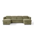 Capri U Shape Corner Sofa Bed - Green Fabric - Pull Out