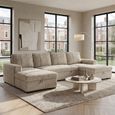 Como U Shape Corner Sofa Bed - Beige Fabric - Pull Out
