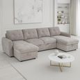 Moscow U Shape Corner Sofa Bed - Beige Fabric - Pull Out