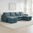 Moscow U Shape Corner Sofa Bed - Blue Fabric - Pull Out