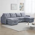 Moscow U Shape Corner Sofa Bed - Grey Fabric - Pull Out