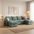 Moscow U Shape Corner Sofa Bed - Green Fabric - Pull Out
