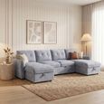 Moscow U Shape Corner Sofa Bed - Grey Fabric - Pull Out