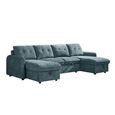 Moscow U Shape Corner Sofa Bed - Blue Fabric - Pull Out
