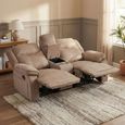 Clayton Recliner Sofa - with Console - 2 Seater - Light Brown - Fabric