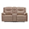 Clayton Recliner Sofa - with Console - 2 Seater - Light Brown - Fabric