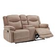 Clayton Recliner Sofa - with Console - 2 Seater - Light Brown - Fabric