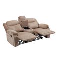 Clayton Recliner Sofa - with Console - 2 Seater - Light Brown - Fabric