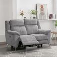Monroe Electric Recliner Sofa - 2 Seater - Adjustable Headrest - Ash Grey - Fabric