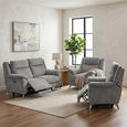 Monroe Electric Recliner Sofa Suite - 3+1+1 Seater - Adjustable Headrest - Ash Grey - Fabric