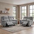 Monroe Electric Recliner Sofa Suite - 3+2 Seater - Adjustable Headrest - Ash Grey - Fabric