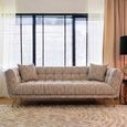 Huxley Beige Fabric 3 Seater Sofa with Brushed Gold Legs