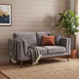 Mickey Sofa - 2 Seater - Stone Grey Velvet and Walnut - Fabric and Wood