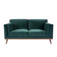 Mickey Sofa - 2 Seater - Emerald Green Velvet and Walnut - Fabric and Wood