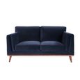 Mickey Sofa - 2 Seater - Midnight Blue Velvet and Walnut - Fabric and Wood