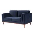 Mickey Sofa - 2 Seater - Midnight Blue Velvet and Walnut - Fabric and Wood