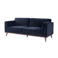 Mickey Sofa - 3 Seater - Midnight Blue Velvet and Walnut - Fabric and Wood