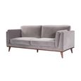 Mickey Sofa - 3 Seater - Stone Grey Velvet and Walnut - Fabric and Wood