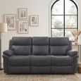 Richmond Electric Recliner Sofa - 3 Seater - Charcoal - Leather Look Fabric