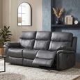 Richmond Manual Recliner Sofa - 3 Seater - Charcoal - Leather Look Fabric