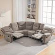 Cleveland Manual Recliner Corner Sofa - with Storage Console - Beige - Fabric