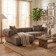 Aurora Corner Lounge Sofa - with Chaise - Channel-Tufted - LHF - Brown - Fabric