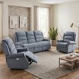 Windsor Electric Recliner Sofa - 3+1+1 Seater - Steel Blue - Fabric