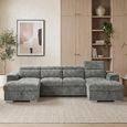 Alaya U Shape Corner Sofa Bed - Grey Fabric - Pull Out