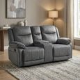 Clayton Recliner Sofa - with Console - 2 Seater - Grey - Fabric