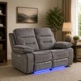 Foster Recliner Sofa - 2 Seater - Grey Fabric - LED Lights