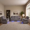 Foster Recliner Sofa Set - 3+2+1 Seater - Grey Fabric - LED Lights - Drop-Down Table & Cup Holders