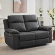 Huntington Electric Recliner Sofa - 2 Seater - Dark Grey - Leather Look Fabric