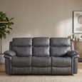 Richmond Manual Recliner Sofa - 3 Seater - Charcoal - Leather Look Fabric