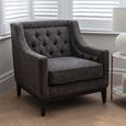 Theodore Armchair - Warm Grey Fabric - Buttoned