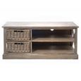 TV Unit - 120cm - Storage - Medium - 2 Rattan Basket - Grey Wood