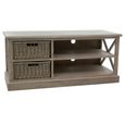 TV Unit - 120cm - Storage - Medium - 2 Rattan Basket - Grey Wood