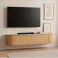 Novero Curved Floating TV Unit - 2 Door - 140cm - Medium - Wall Mounted - Natural Oak