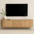 Novero Curved Floating TV Unit - 3 Door - 180cm - Medium - Wall Mounted - Natural Oak