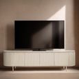 Patou Curved Fluted TV Unit - 4 Door - 210cm - Large - Off White - Mango Wood