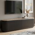 Russo Curved Fluted TV Cabinet - 4 Door - 200cm - Large - Ash Brown - Travertine Top