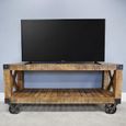 Industrial TV Cabinet - 120cm - Small - Rustic - on Wheels - Mango Wood and Metal