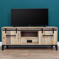 Industrial TV Cabinet - 2 Sliding Door - 160cm - Medium - Mango Wood and Metal