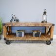 Industrial TV Cabinet - 120cm - Small - Rustic - on Wheels - Mango Wood and Metal