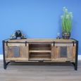 Jupiter Industrial TV Cabinet - 2 Sliding Door - 160cm - Medium - Mango Wood and Metal