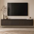 Rivano Oak Curved Floating TV Unit - 3 Door - 180cm - Medium - Wall Mounted - Basalt