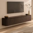 Rivano Oak Curved Floating TV Unit - 4 Door - 210cm - Large - Wall Mounted - Basalt