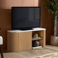 Russo Curved TV Cabinet - Fluted Base - 1 Door - 110cm - Compact - White and Natural - Marble Top and Wooden