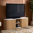 Russo Curved TV Cabinet - Fluted Base - 2 Door - 140cm - Medium - White and Natural - Marble Top and Wooden