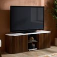 Russo Curved TV Cabinet - Fluted Base - 2 Door - 140cm - Medium - White and Walnut - Marble Top and Wooden