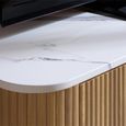 Russo Curved TV Cabinet - Fluted Base - 1 Door - 110cm - Compact - White and Natural - Marble Top and Wooden